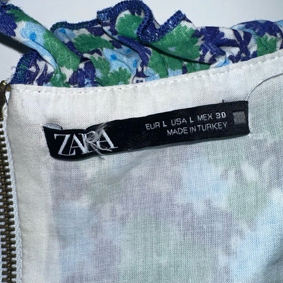 Zara blue green floral puff sleeve back zip crop top size large - Picture 5 of 6